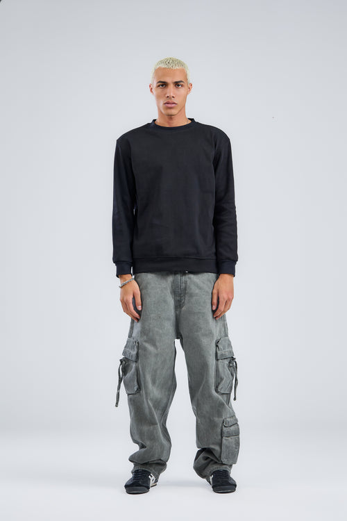 Basic Ribbed Trims Round T-Shirt