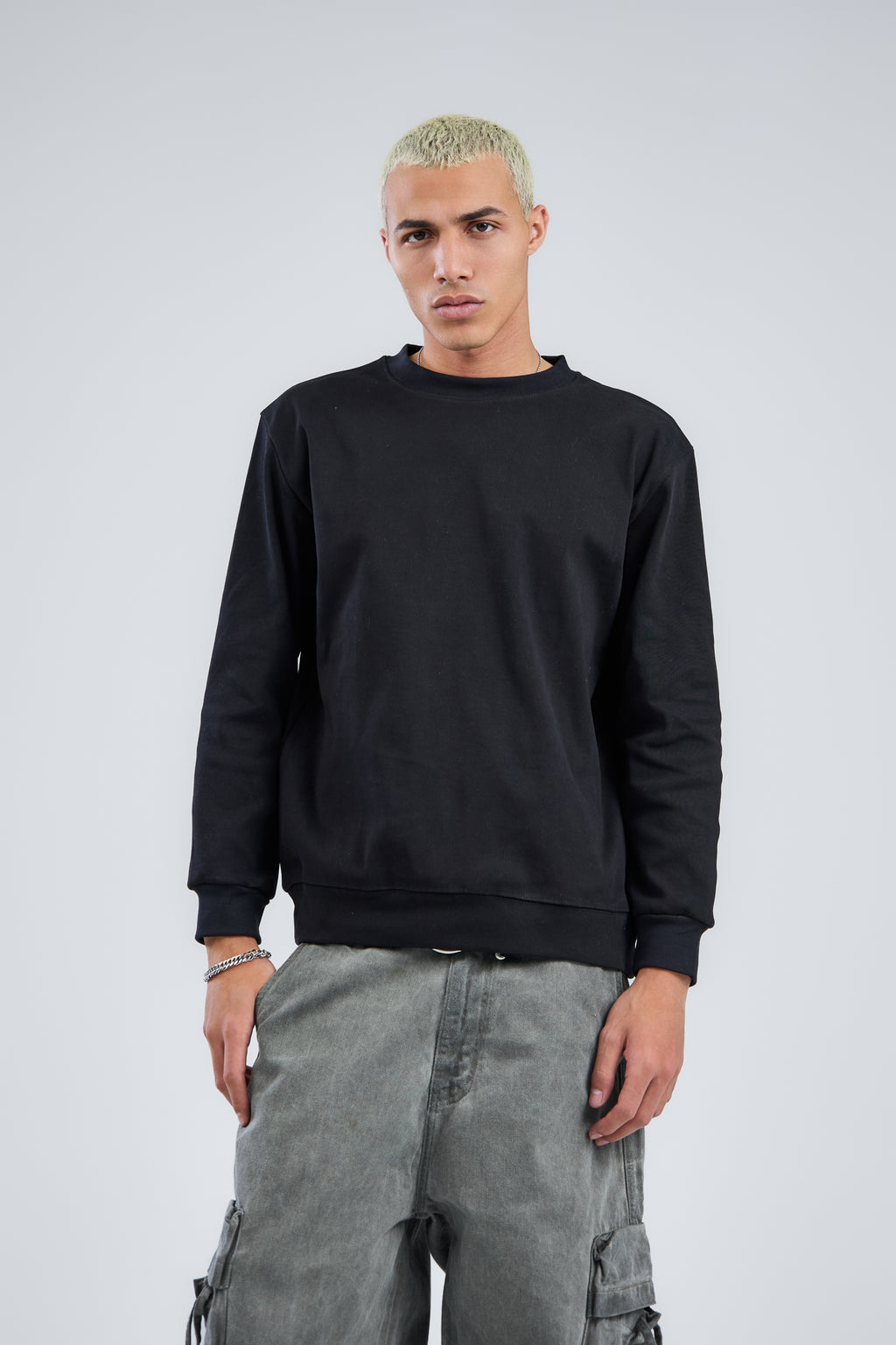 Basic Ribbed Trims Round T-Shirt