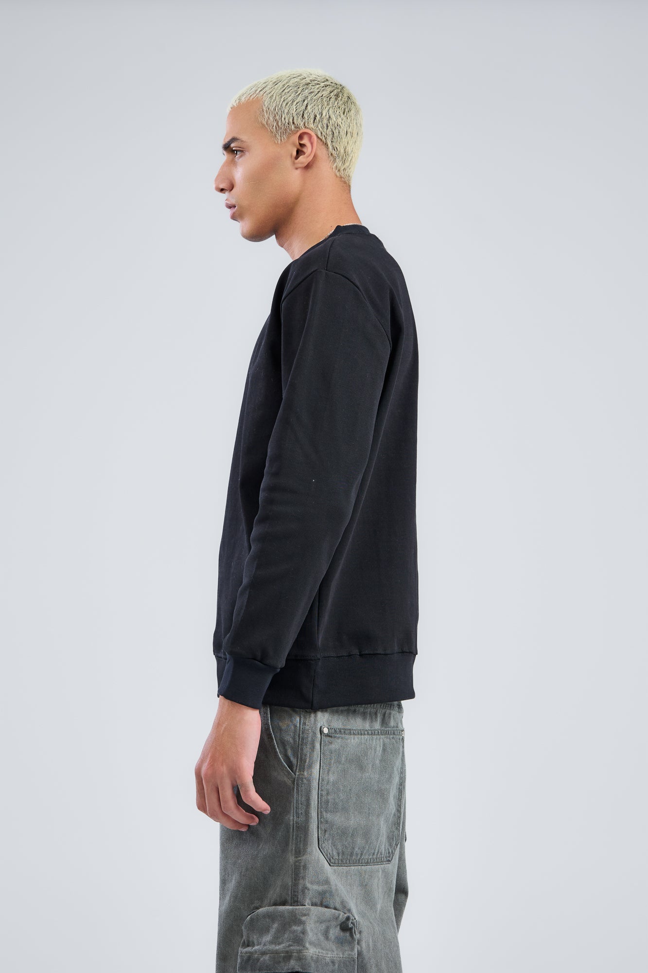 Basic Ribbed Trims Round T-Shirt
