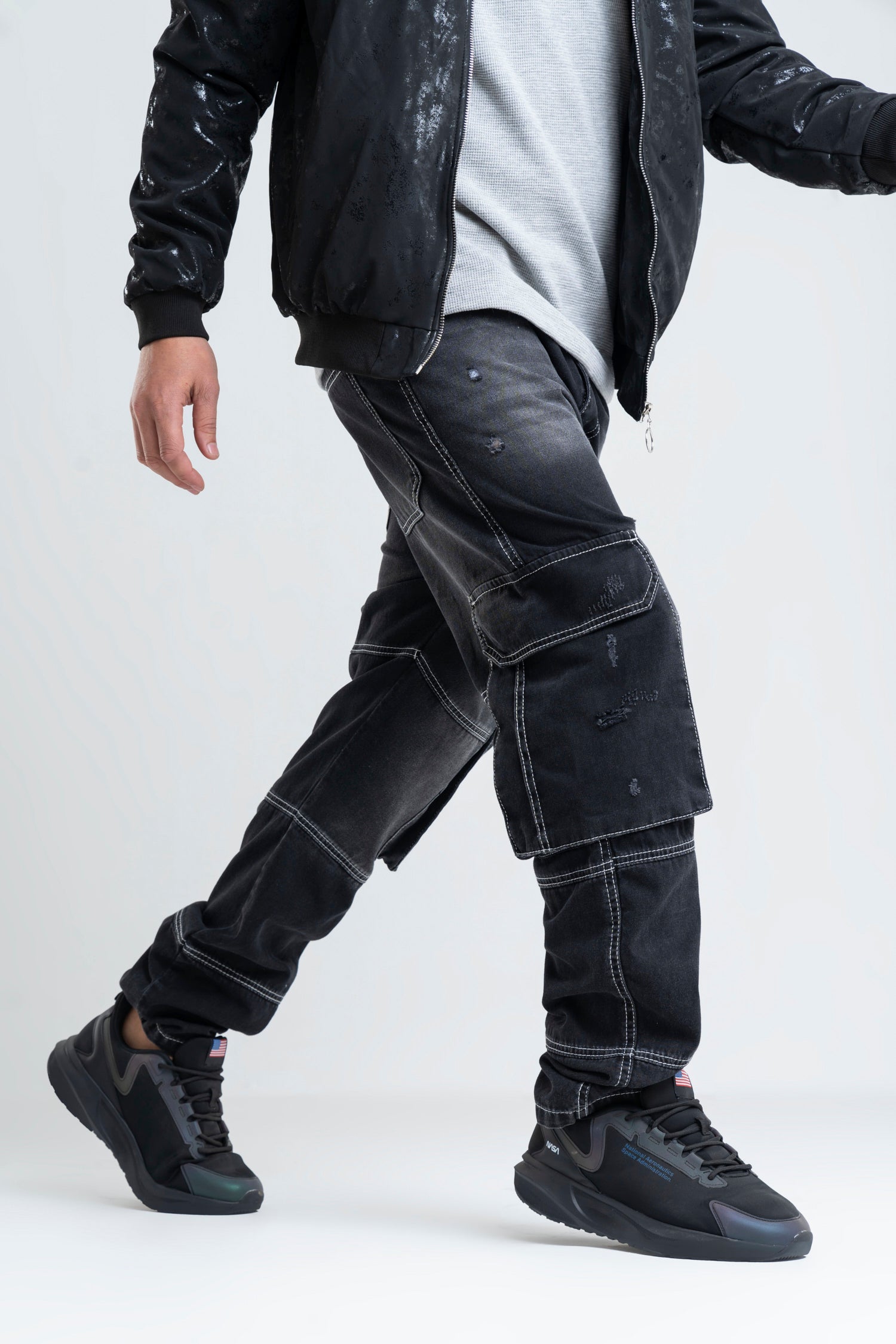 BLACK CARGO JEANS WIDE LEG