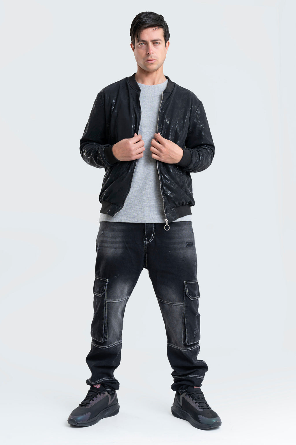 BLACK CARGO JEANS WIDE LEG