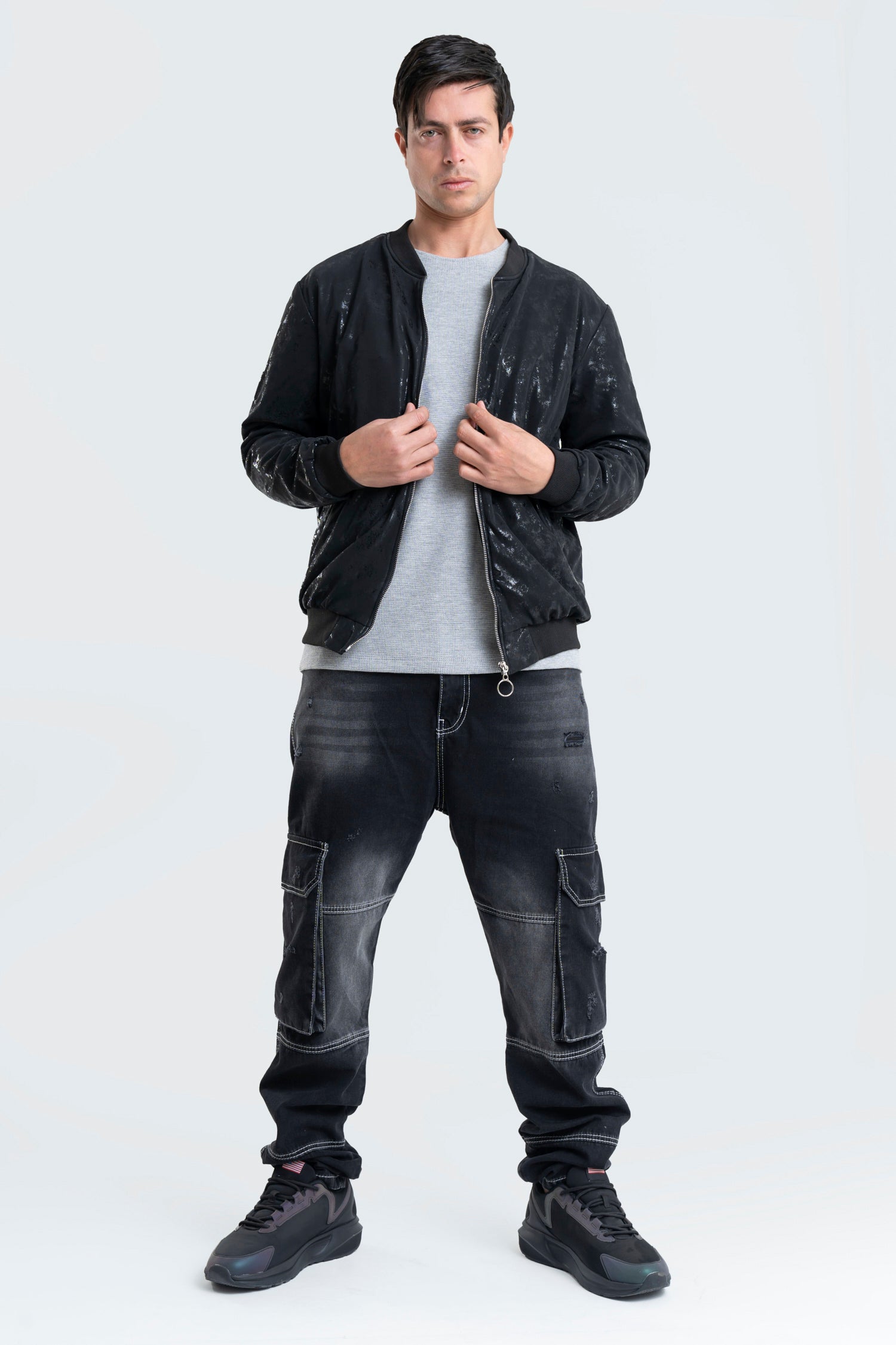 BLACK CARGO JEANS WIDE LEG