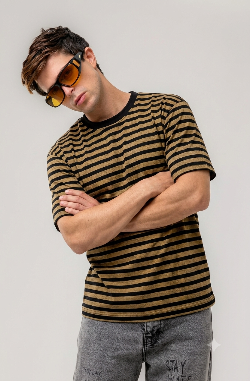 Vintage Stripe Tee – Brown Edition