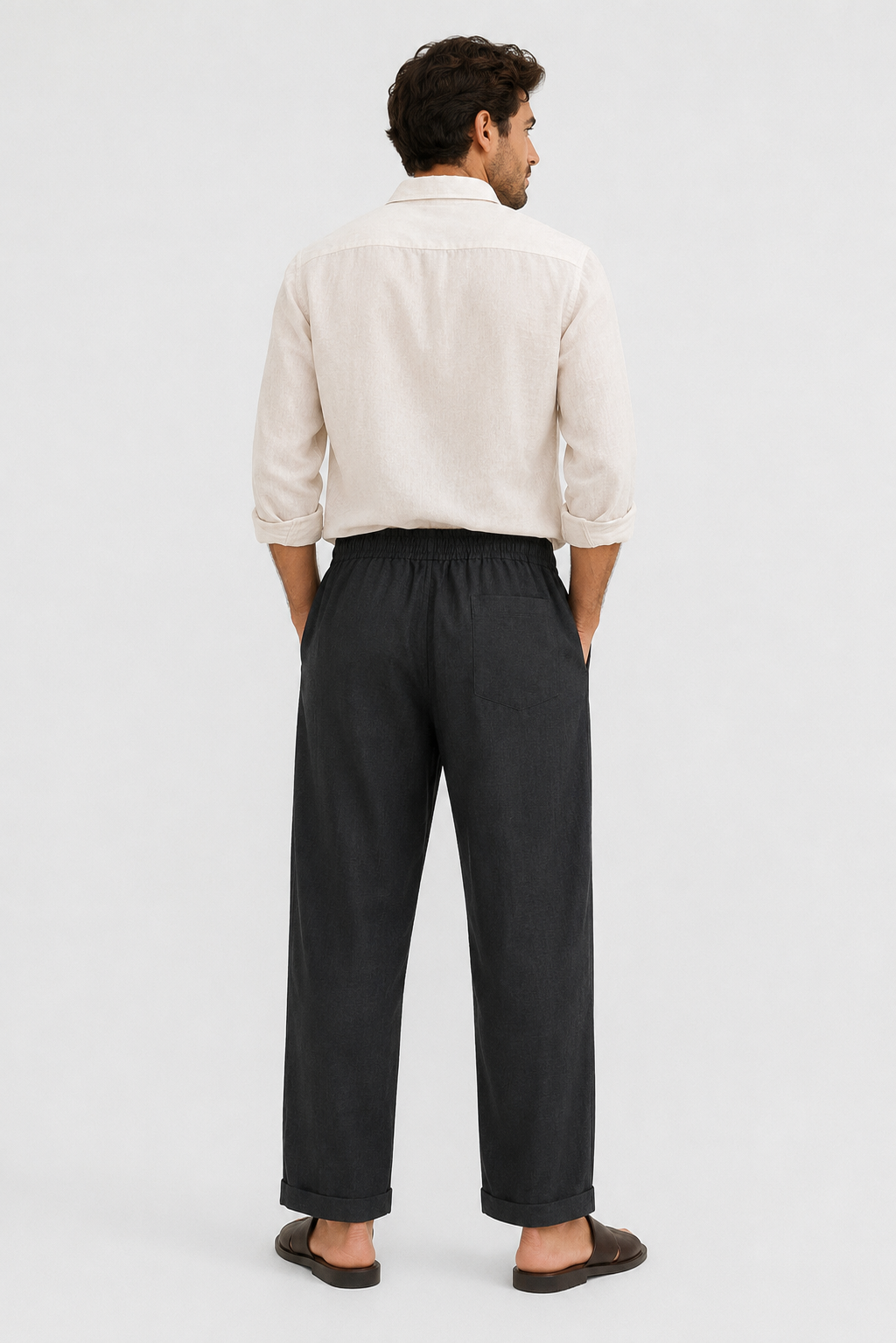 Linen Ease Wide-Leg Pants – Charcoal Edition