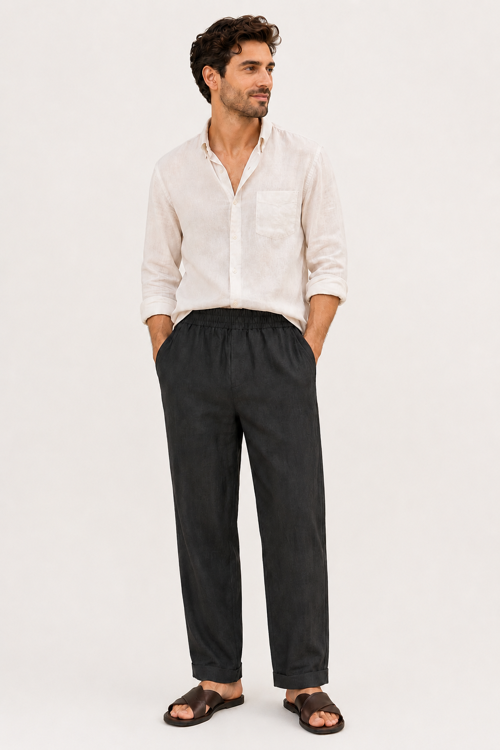Linen Ease Wide-Leg Pants – Charcoal Edition