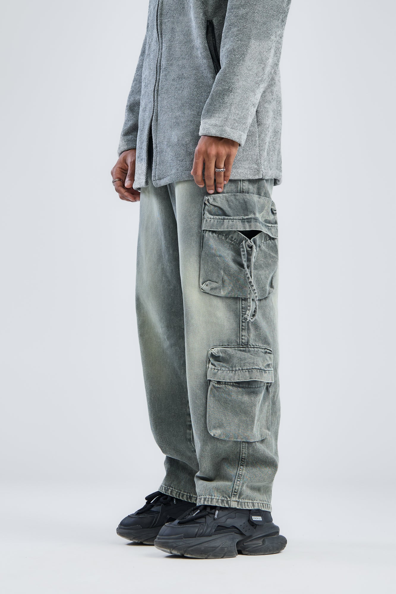 Vintage Grey Utility Cargo Denim