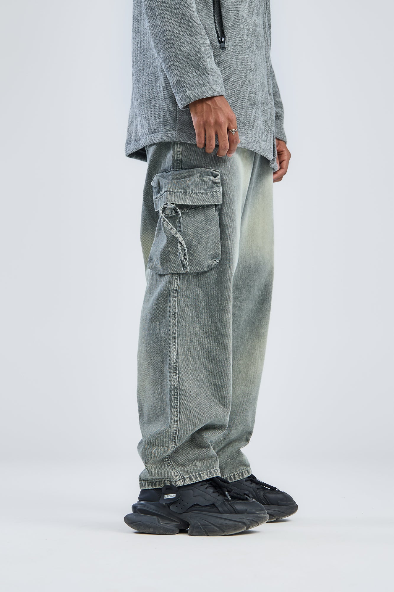 Vintage Grey Utility Cargo Denim