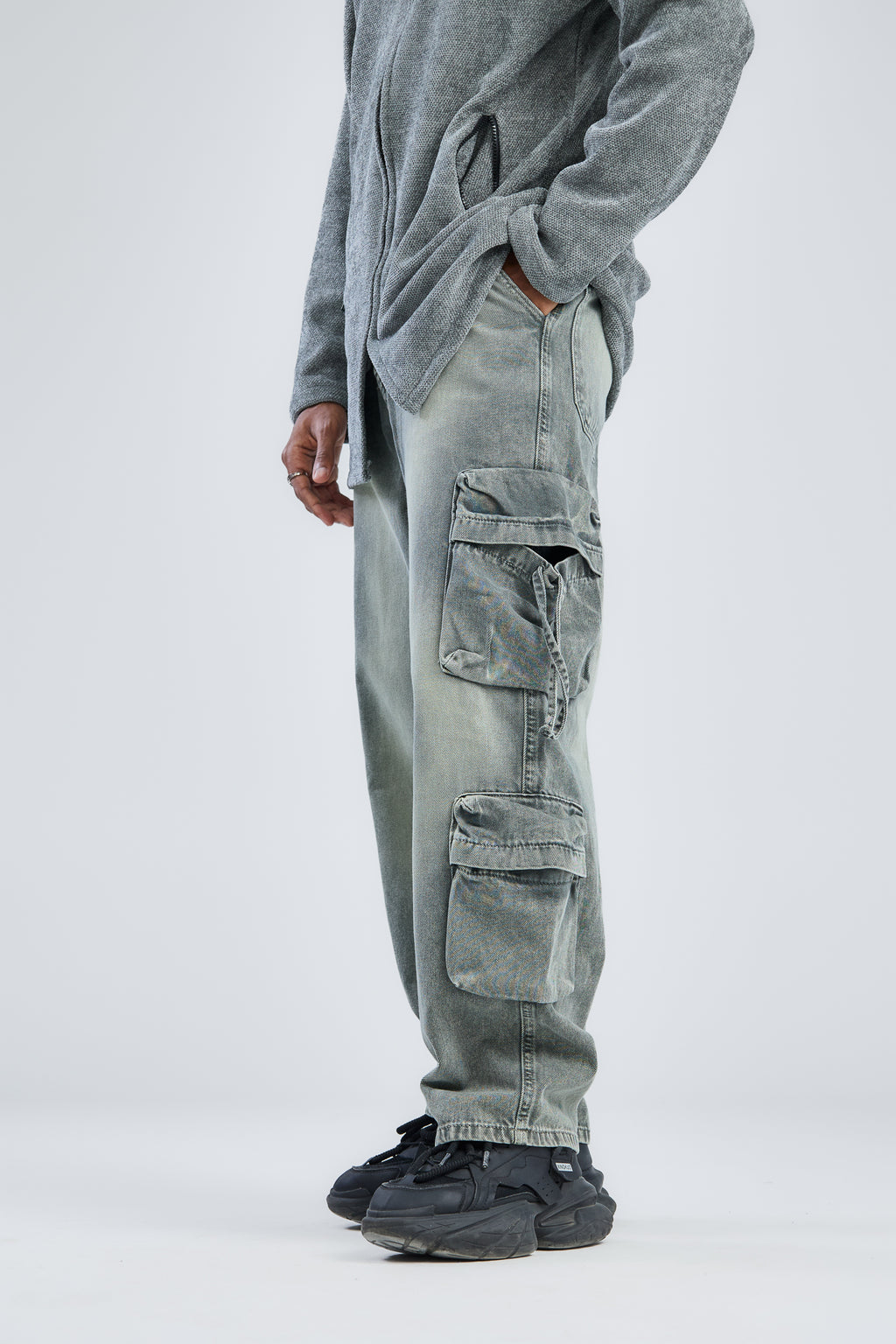 Vintage Grey Utility Cargo Denim
