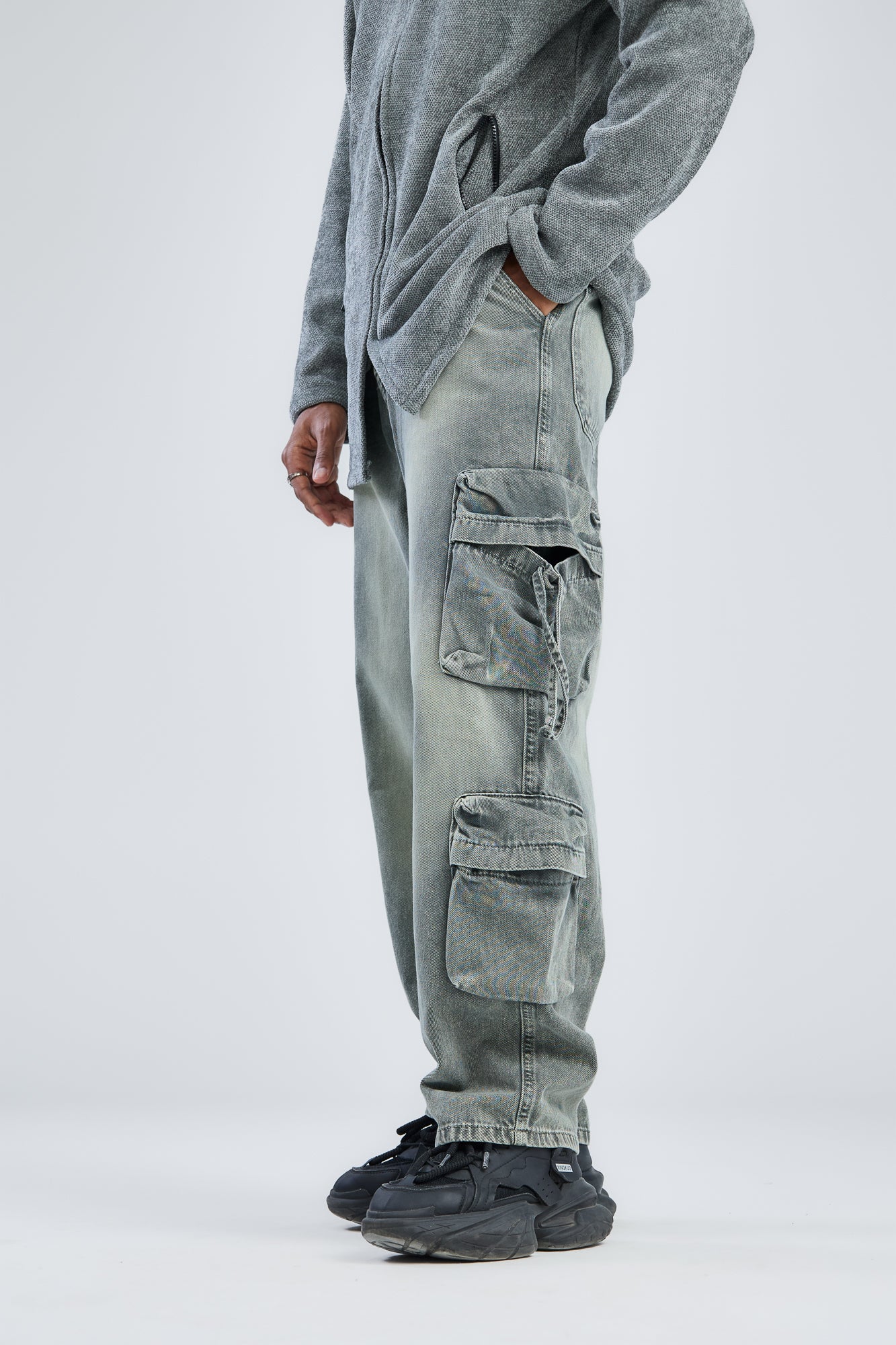 Vintage Grey Utility Cargo Denim