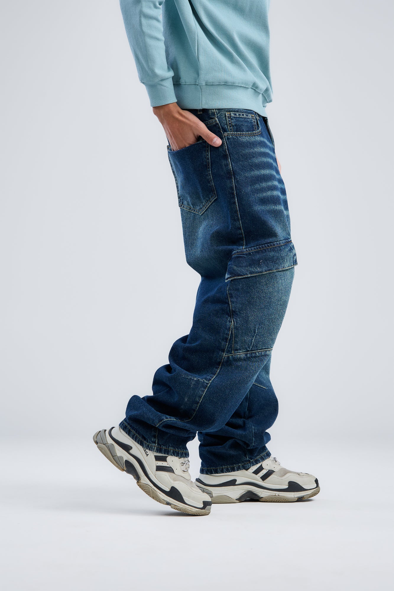 Balloon Fit Cargo Washed Denim