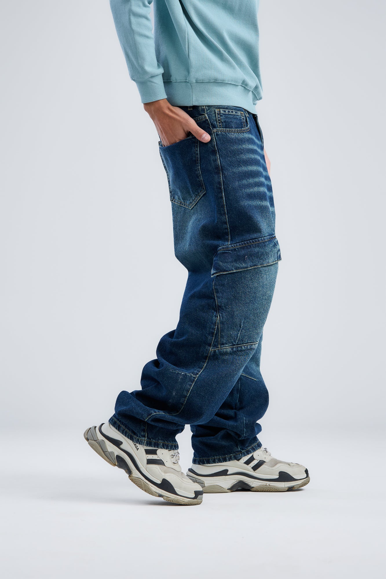 Balloon Fit Cargo Washed Denim