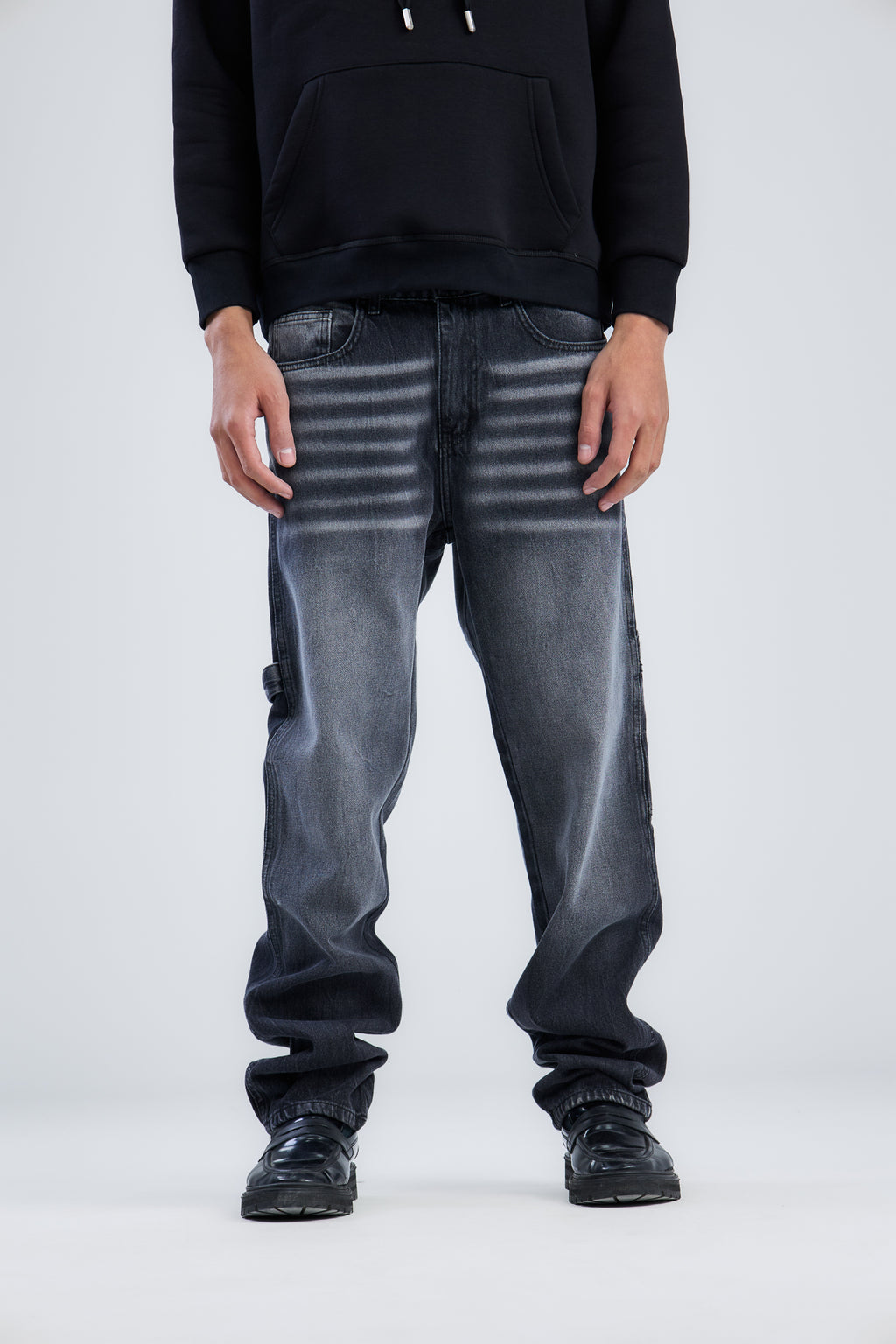 Embroidery Washed Denim wide leg jeans