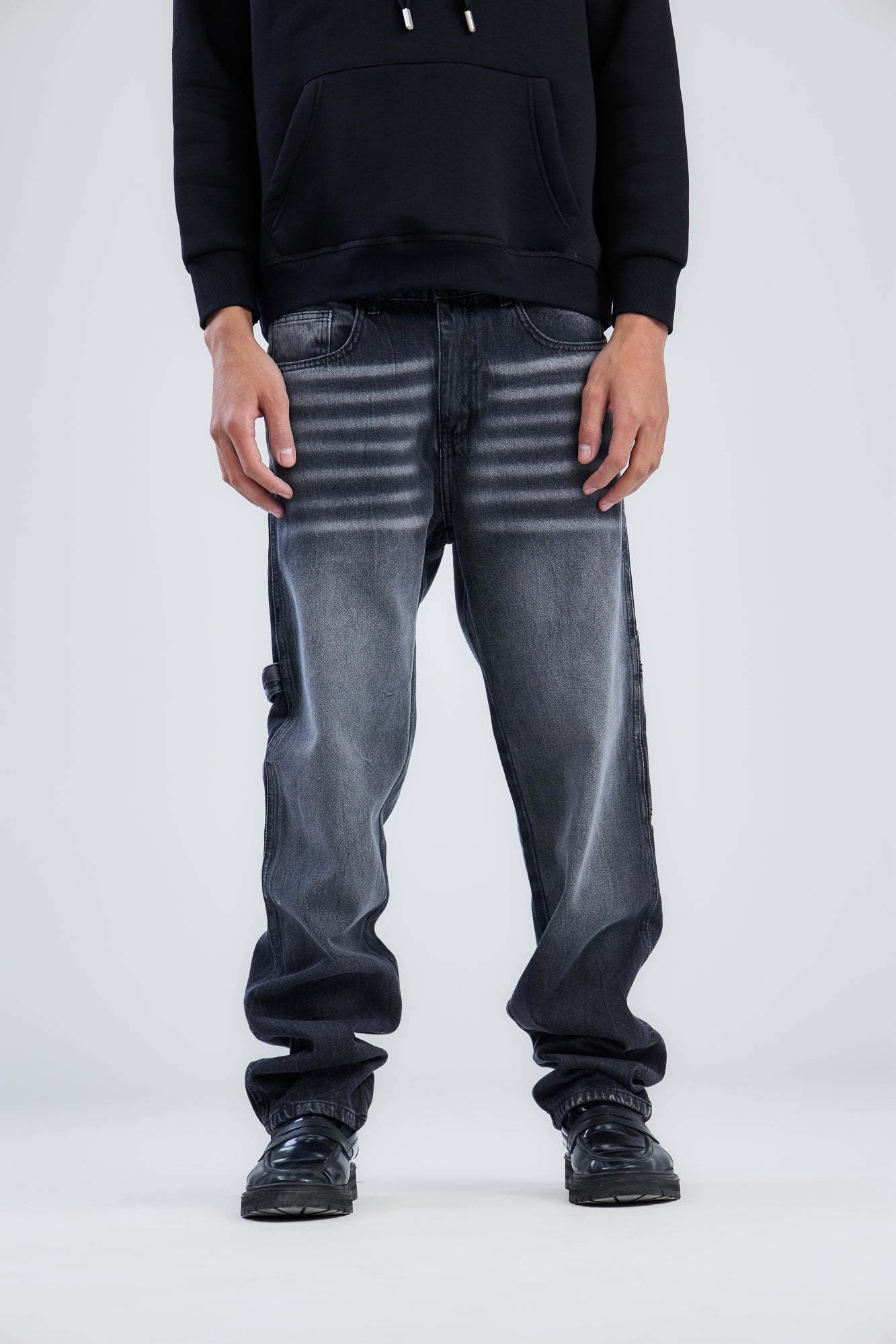 Embroidery Washed Denim wide leg jeans