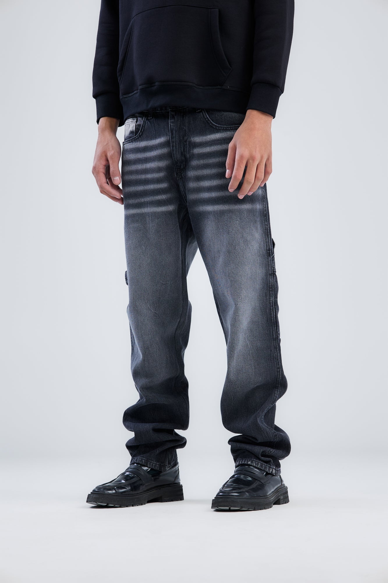 Embroidery Washed Denim wide leg jeans