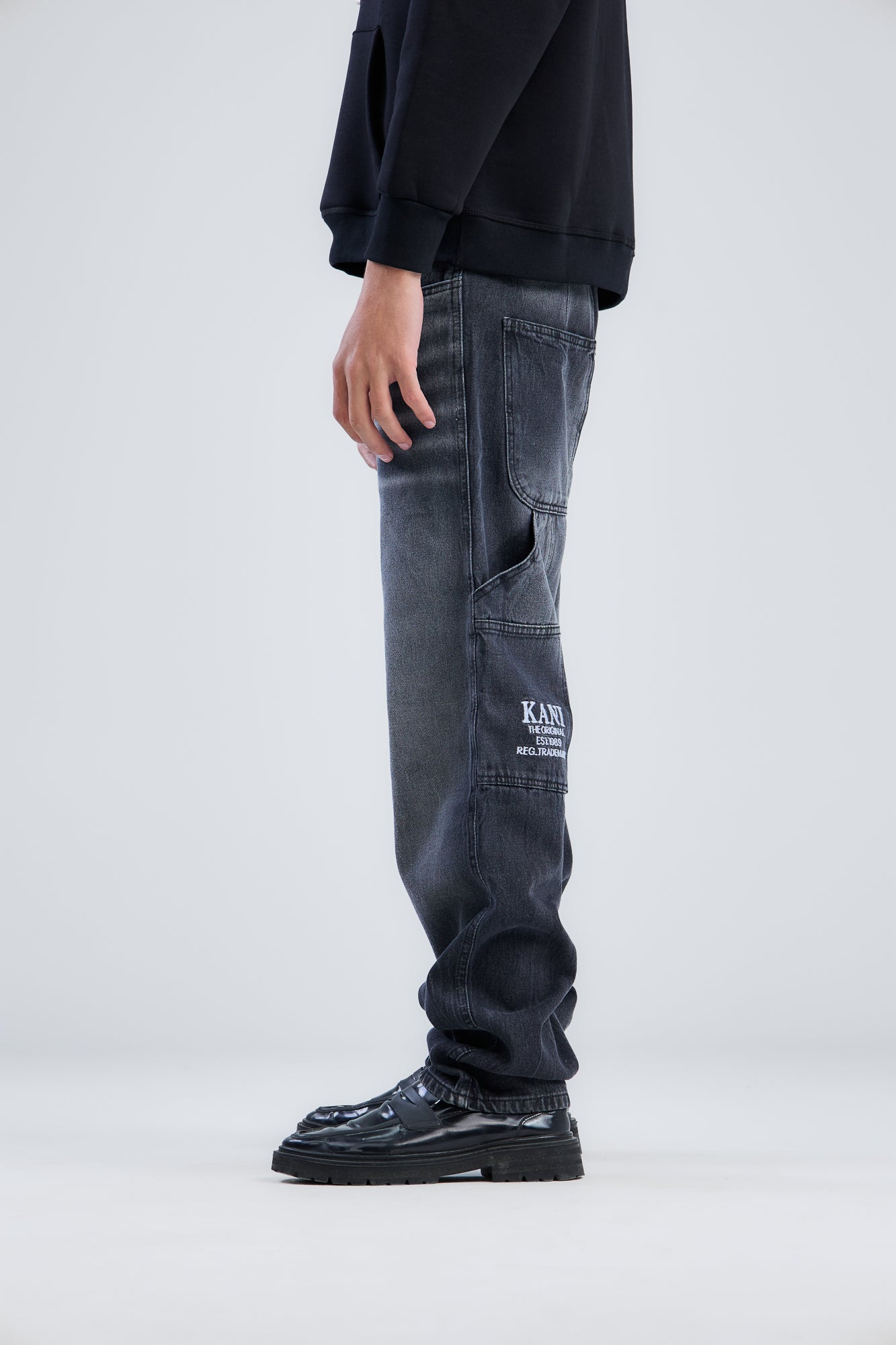 Embroidery Washed Denim wide leg jeans