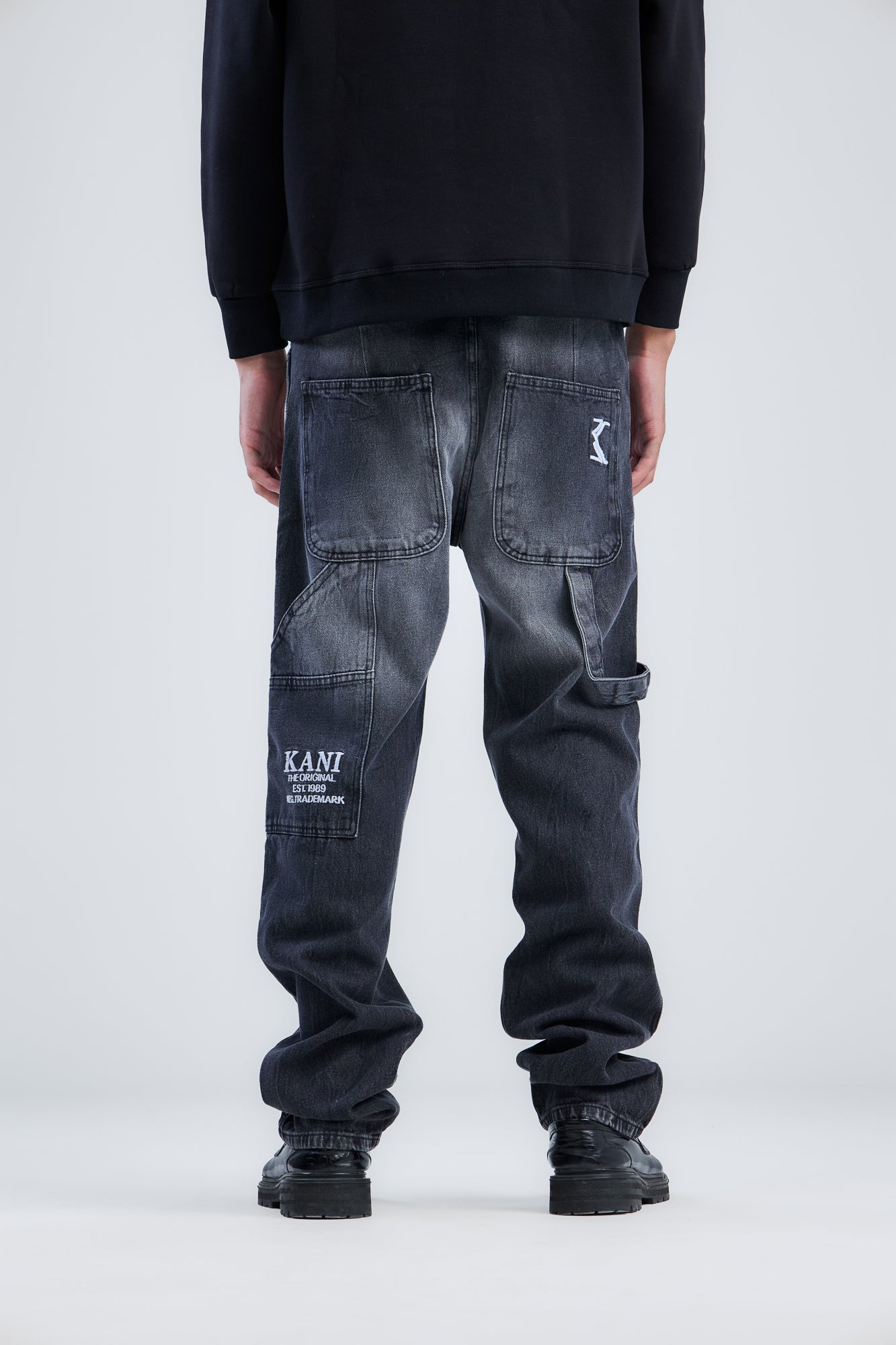 Embroidery Washed Denim wide leg jeans