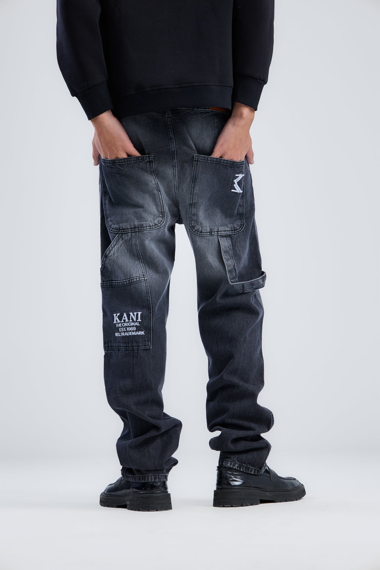 Embroidery Washed Denim wide leg jeans