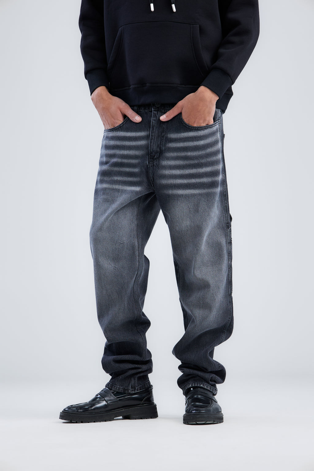 Embroidery Washed Denim wide leg jeans