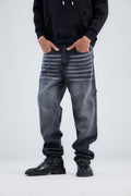 Embroidery Washed Denim wide leg jeans