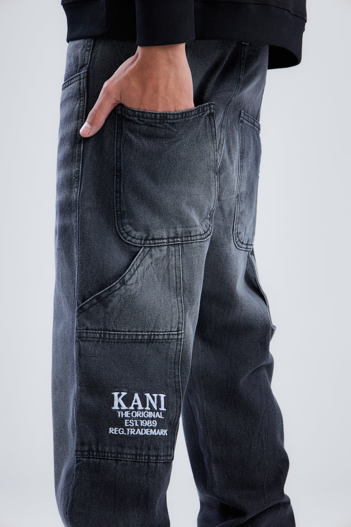 Embroidery Washed Denim wide leg jeans