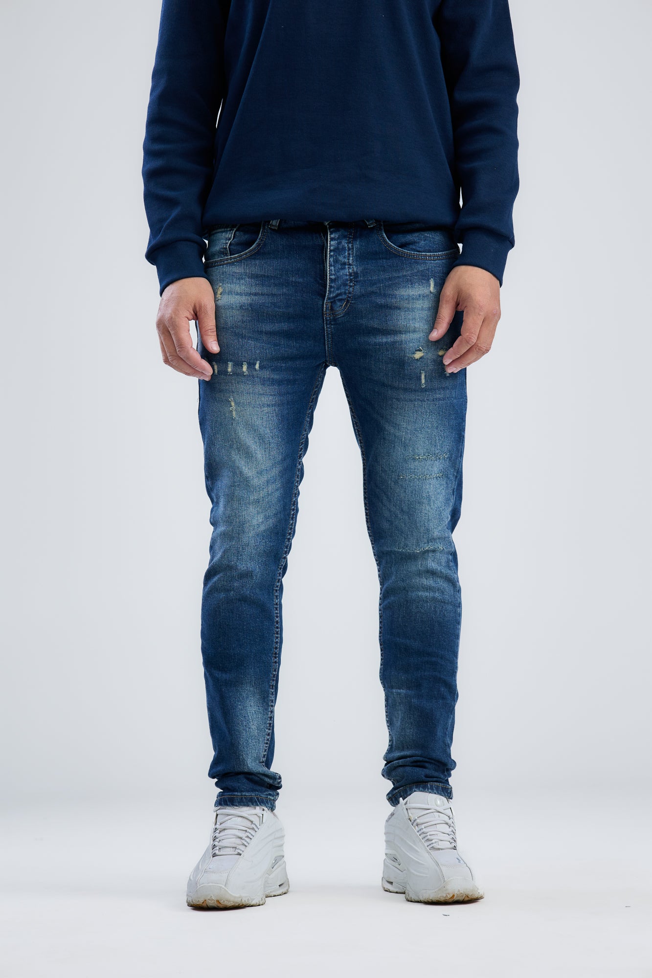 Washed Slim Fit Denim With Scratches