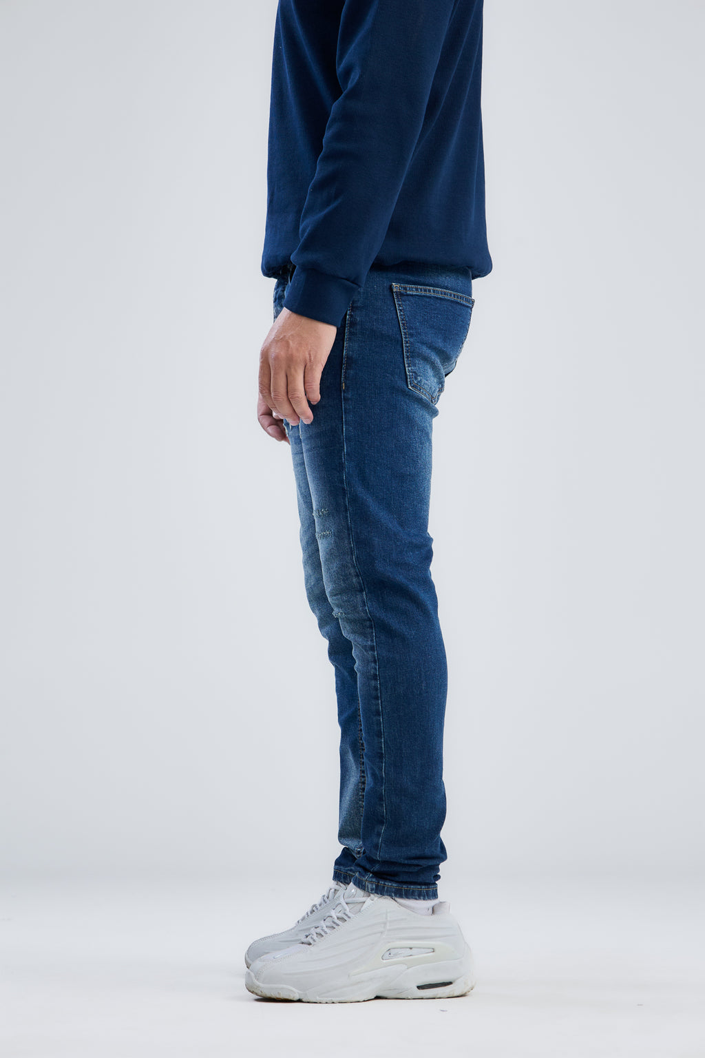 Washed Slim Fit Denim With Scratches
