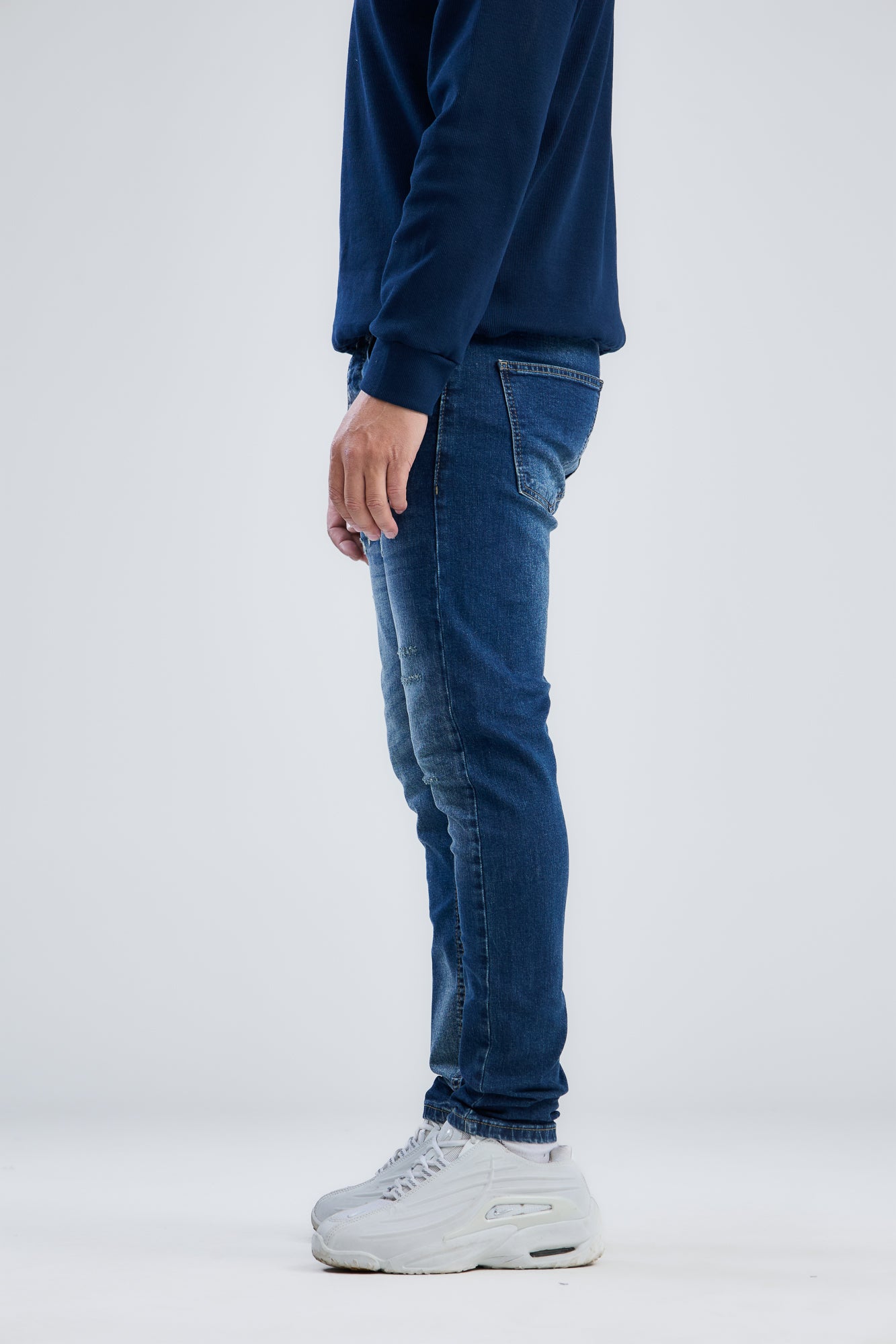 Washed Slim Fit Denim With Scratches
