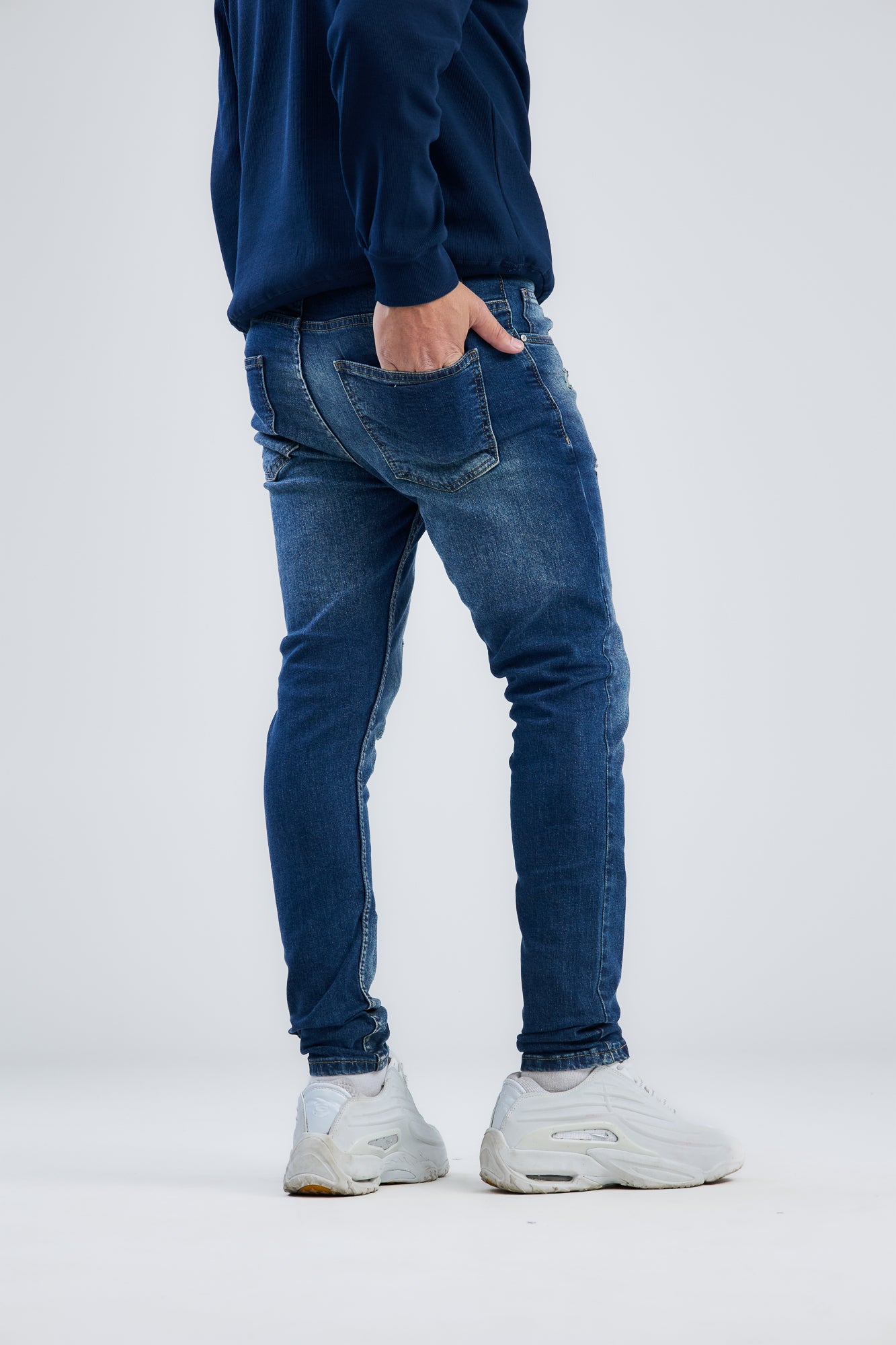 Washed Slim Fit Denim With Scratches