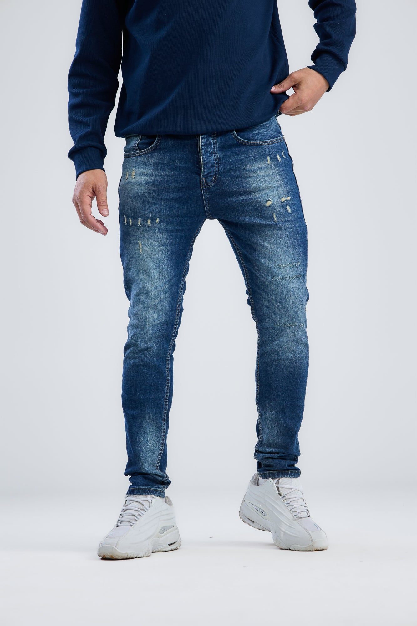 Washed Slim Fit Denim With Scratches