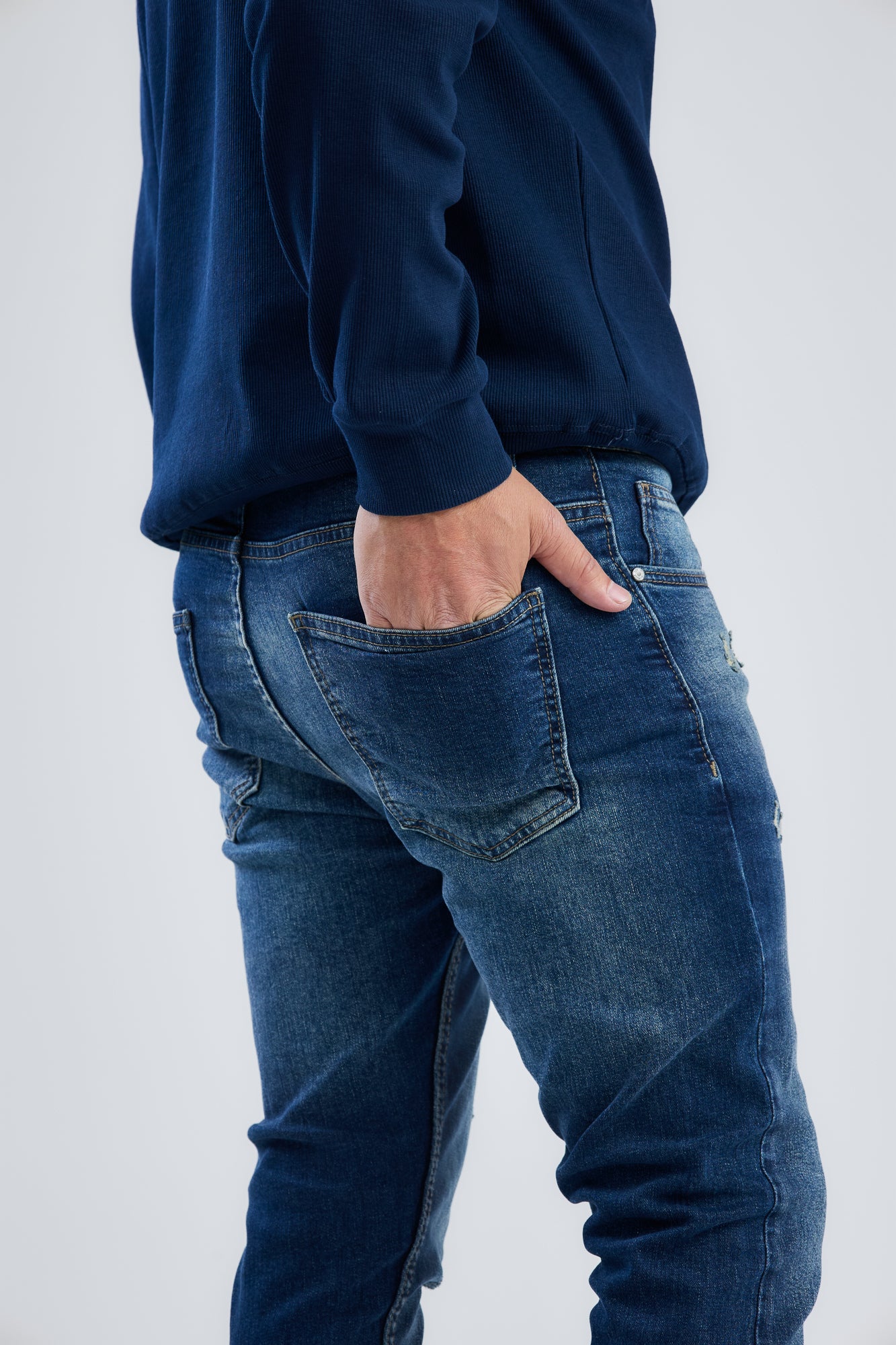 Washed Slim Fit Denim With Scratches