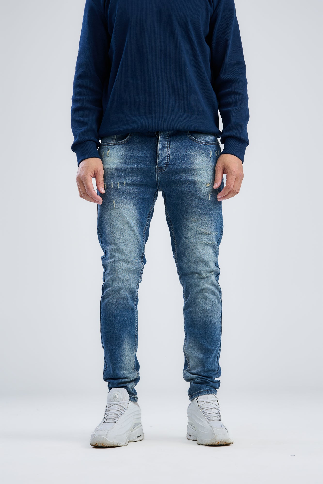Washed Slim Fit Denim With Scratches