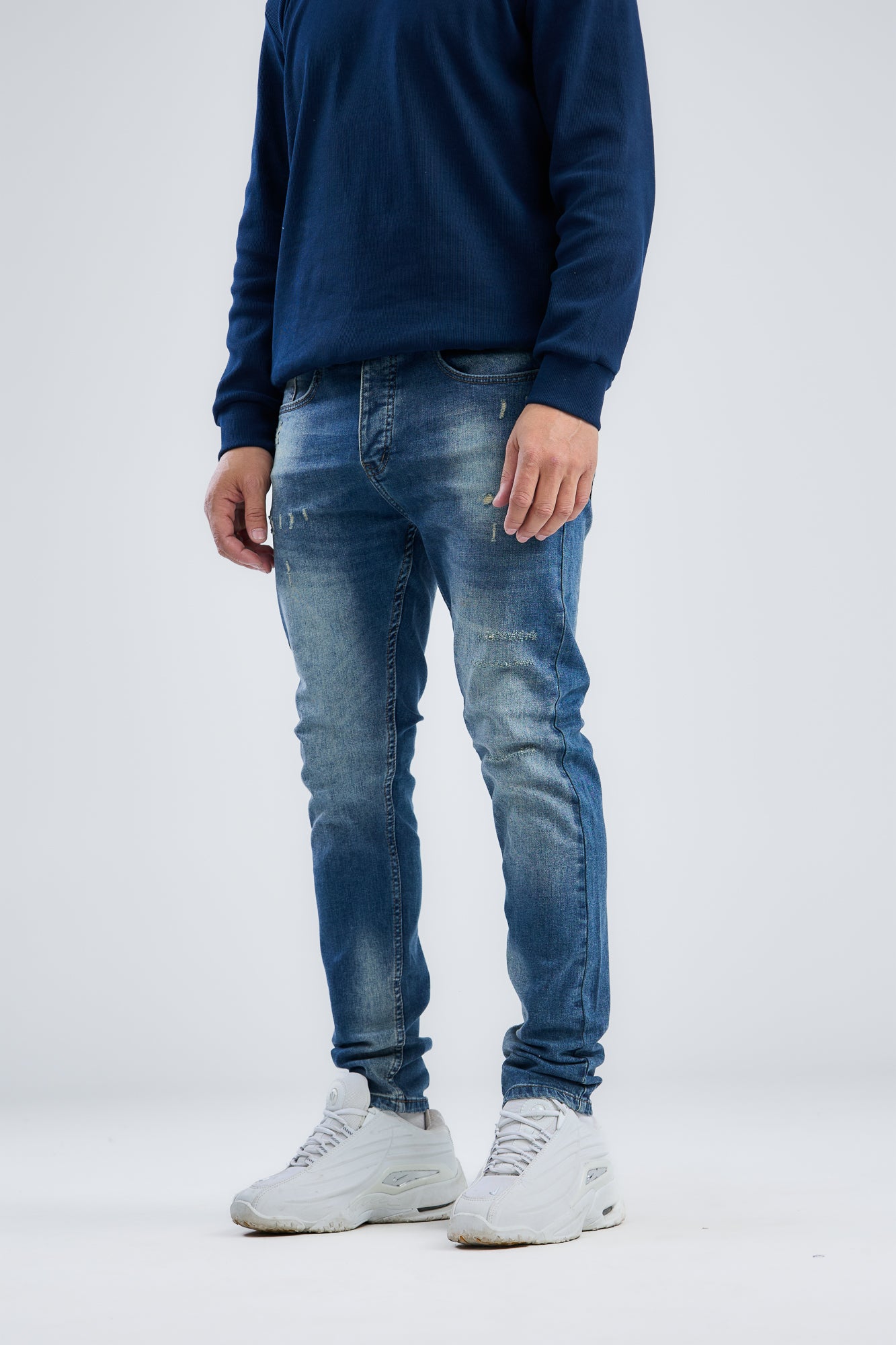 Washed Slim Fit Denim With Scratches