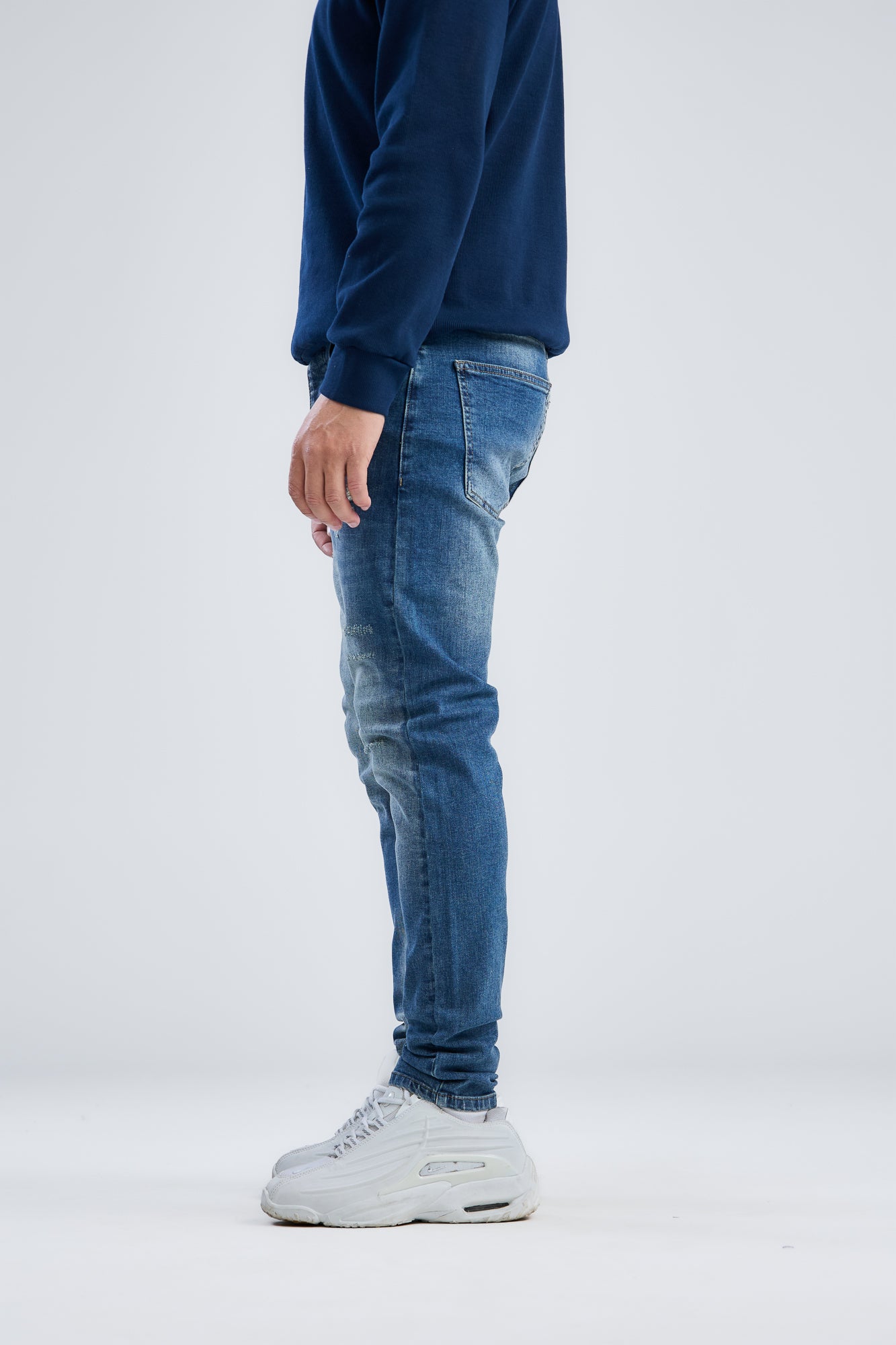 Washed Slim Fit Denim With Scratches