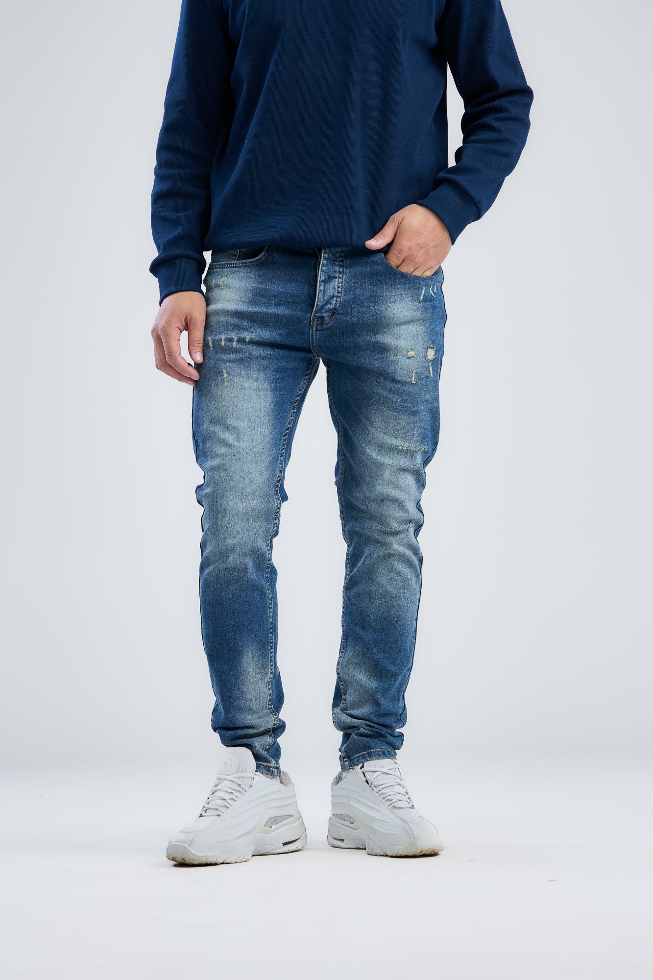 Washed Slim Fit Denim With Scratches