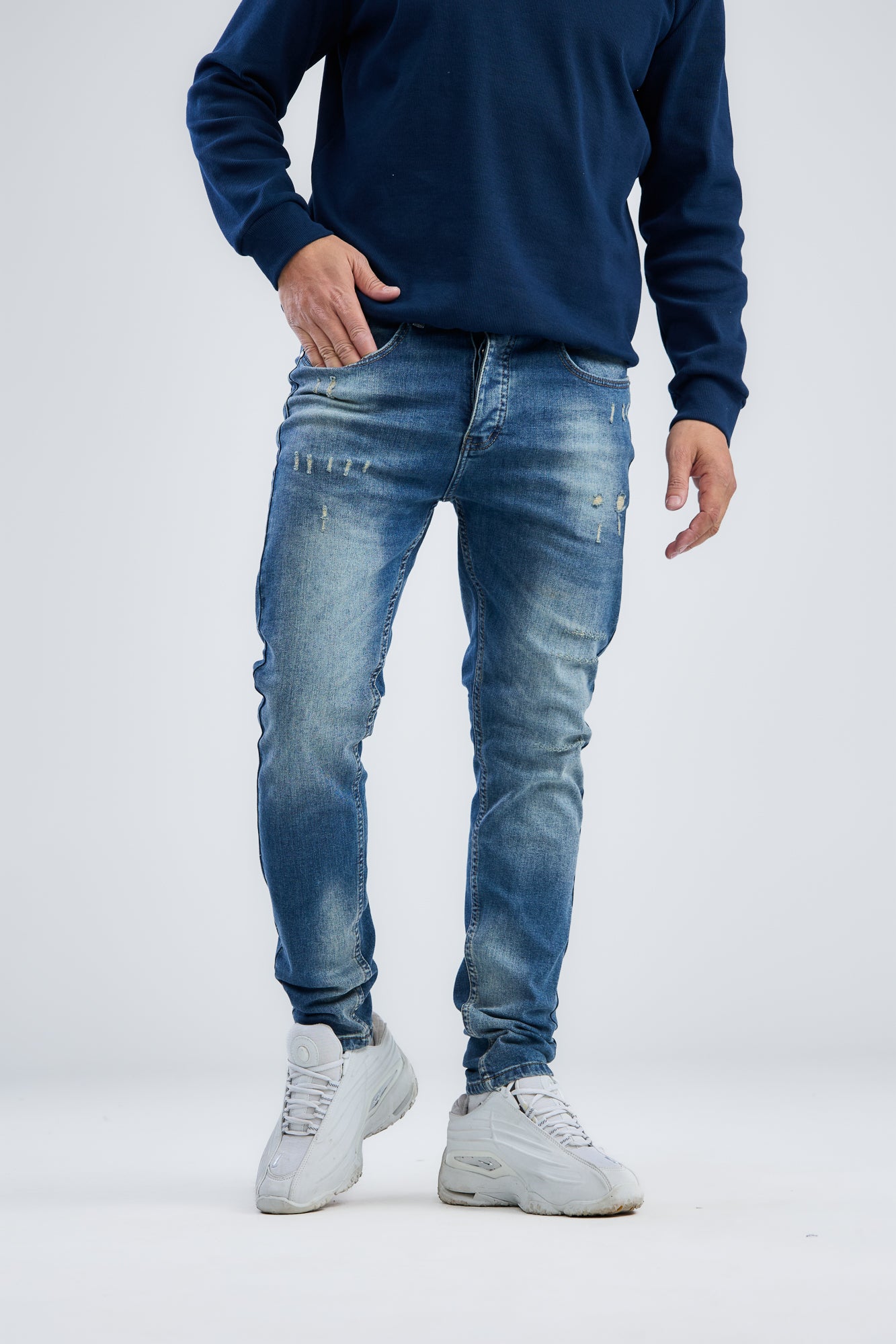 Washed Slim Fit Denim With Scratches