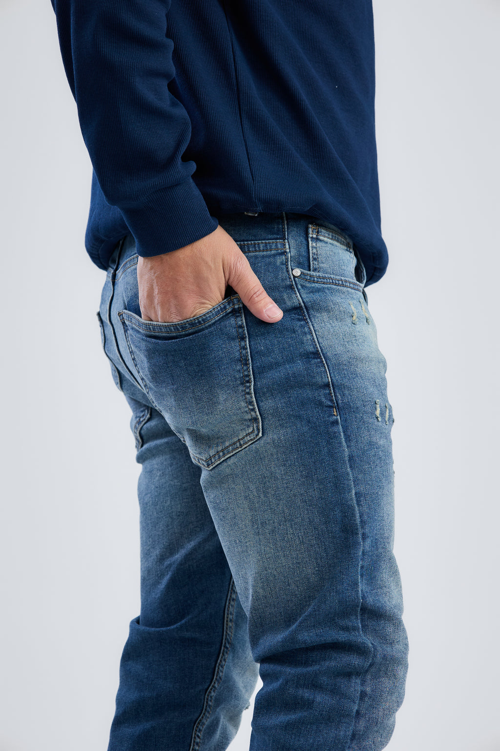 Washed Slim Fit Denim With Scratches