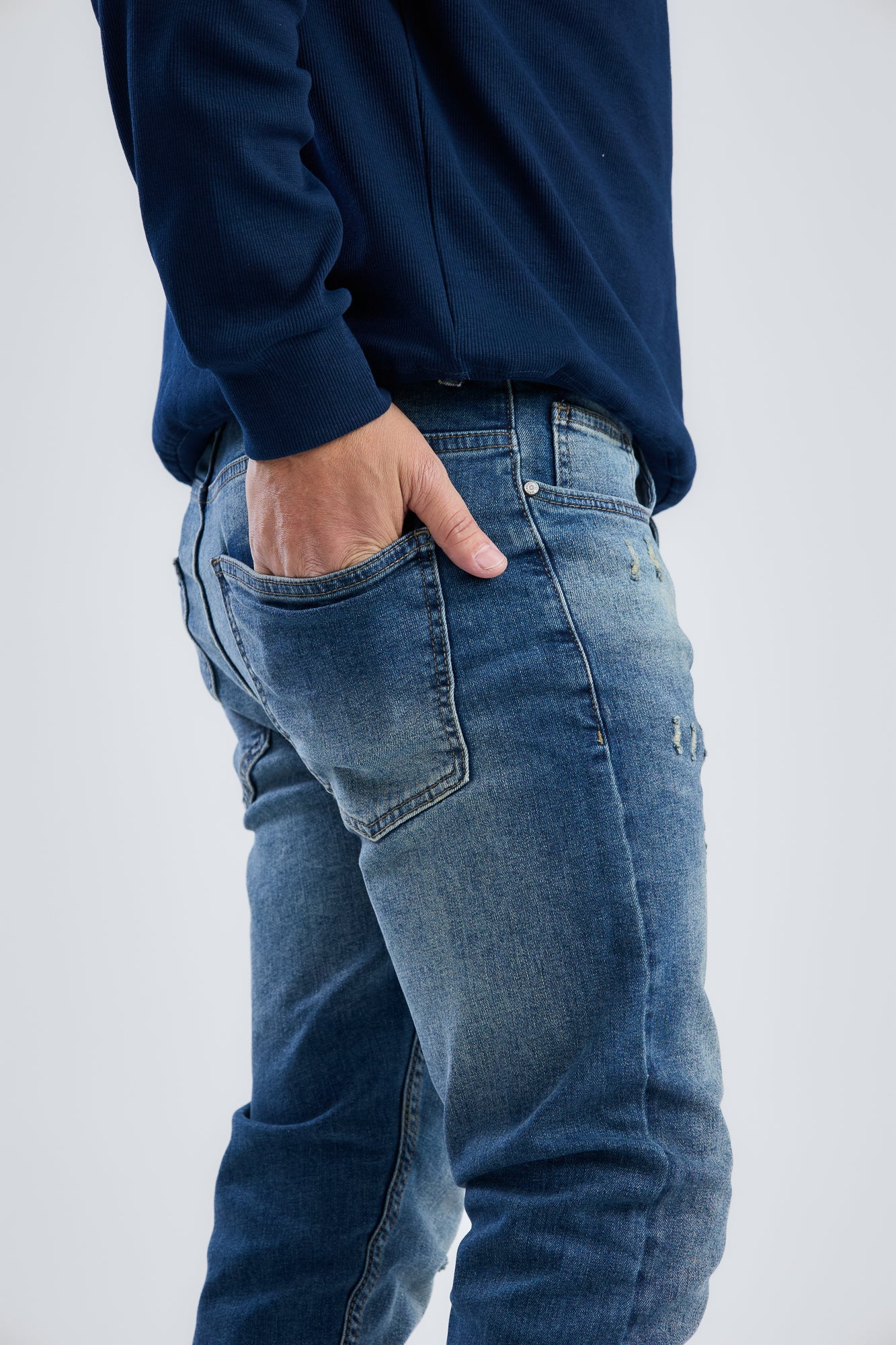 Washed Slim Fit Denim With Scratches