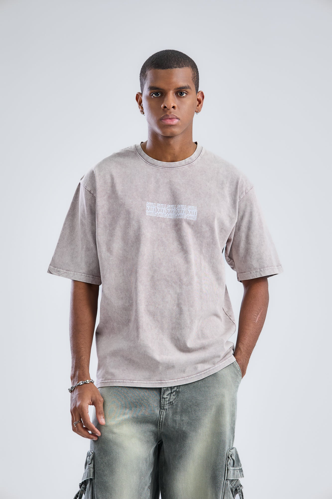 STILL FREE THUG Printed Washed T-shirt