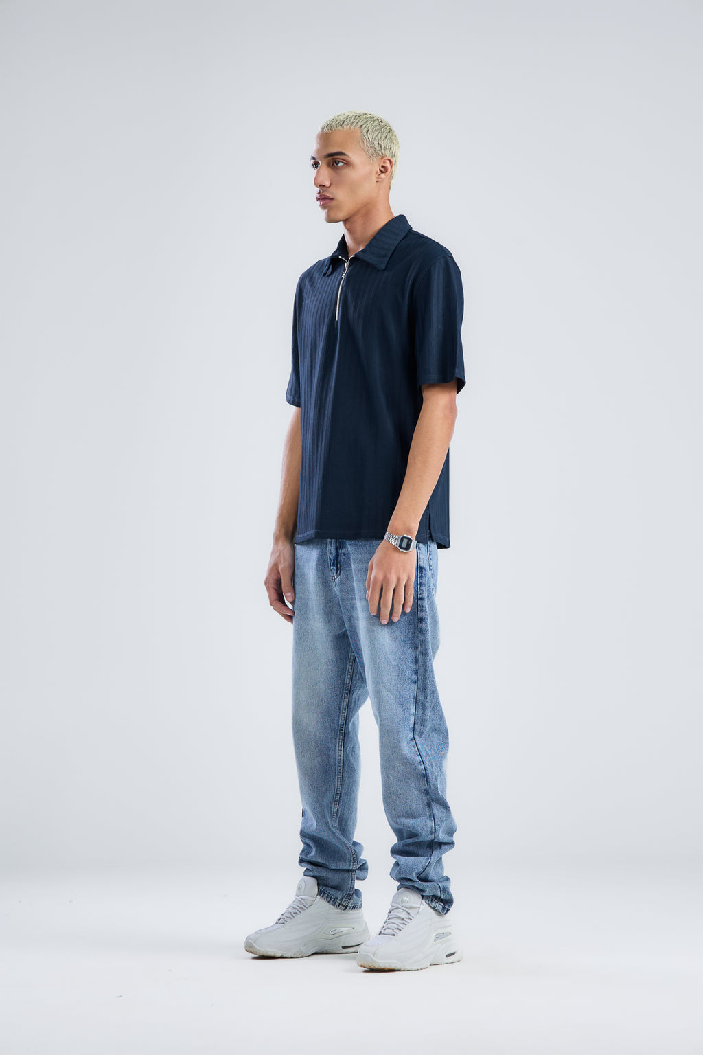 Vertical Stripe Zip Polo Shirt