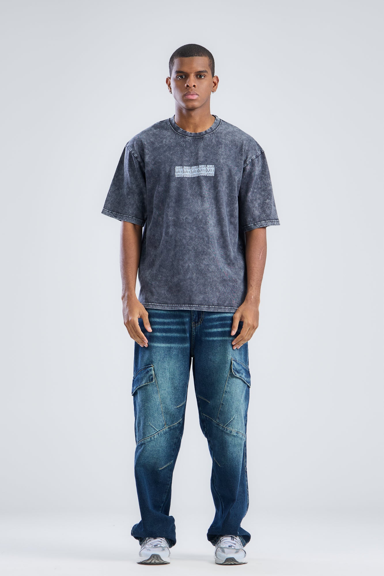 STILL FREE THUG Printed Washed T-shirt