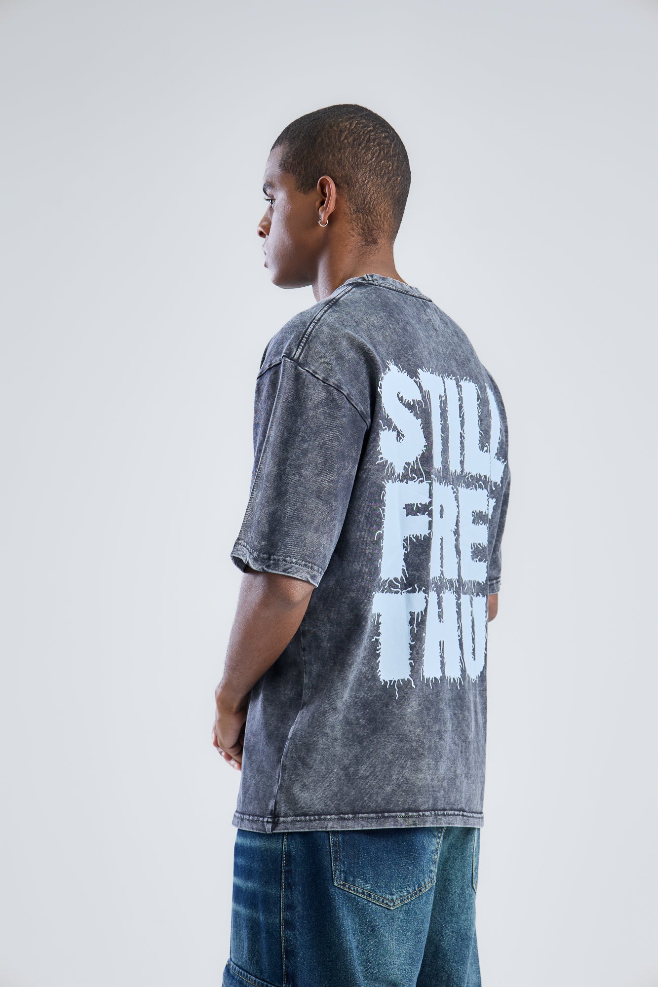 STILL FREE THUG Printed Washed T-shirt