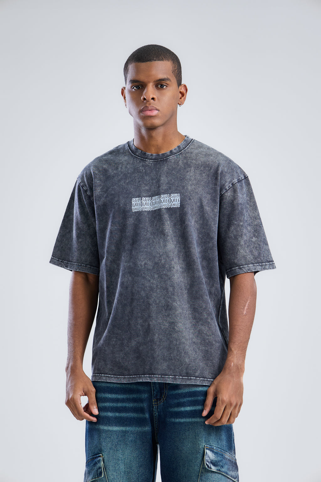 STILL FREE THUG Printed Washed T-shirt
