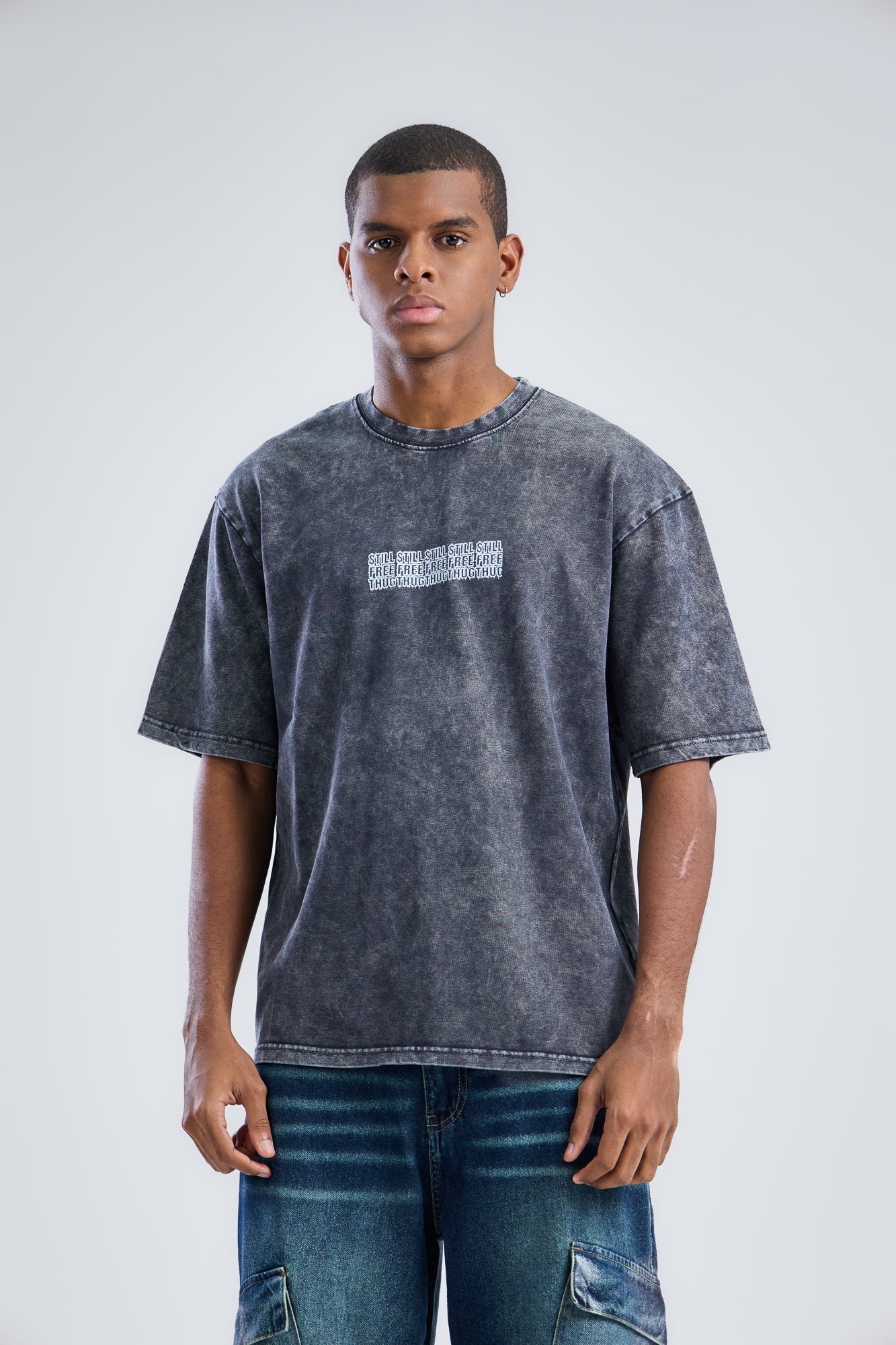 STILL FREE THUG Printed Washed T-shirt