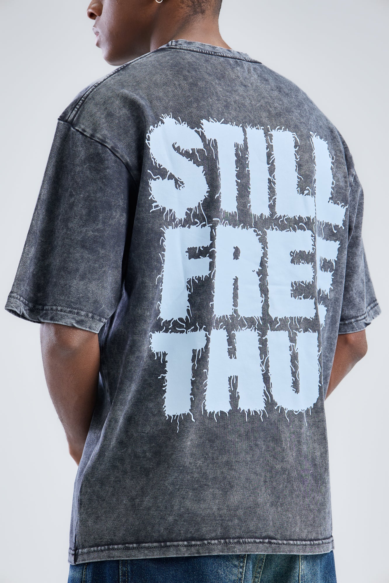 STILL FREE THUG Printed Washed T-shirt