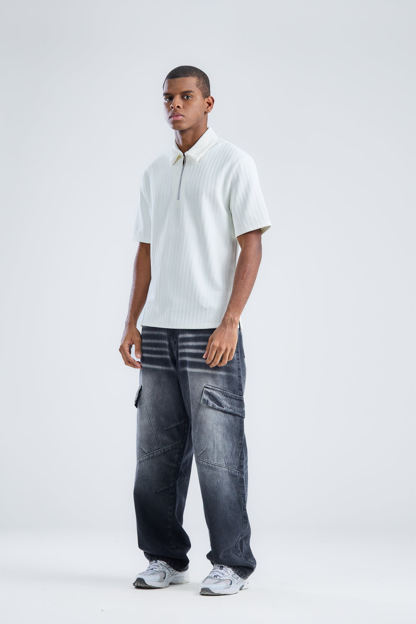 Vertical Stripe Zip Polo Shirt
