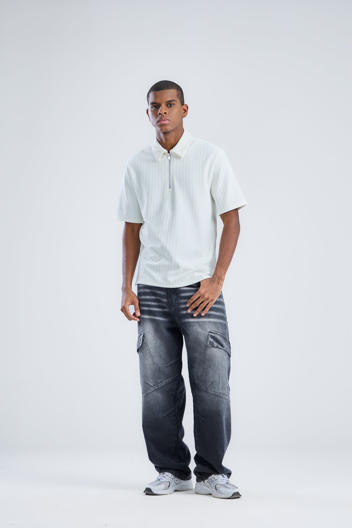 Vertical Stripe Zip Polo Shirt