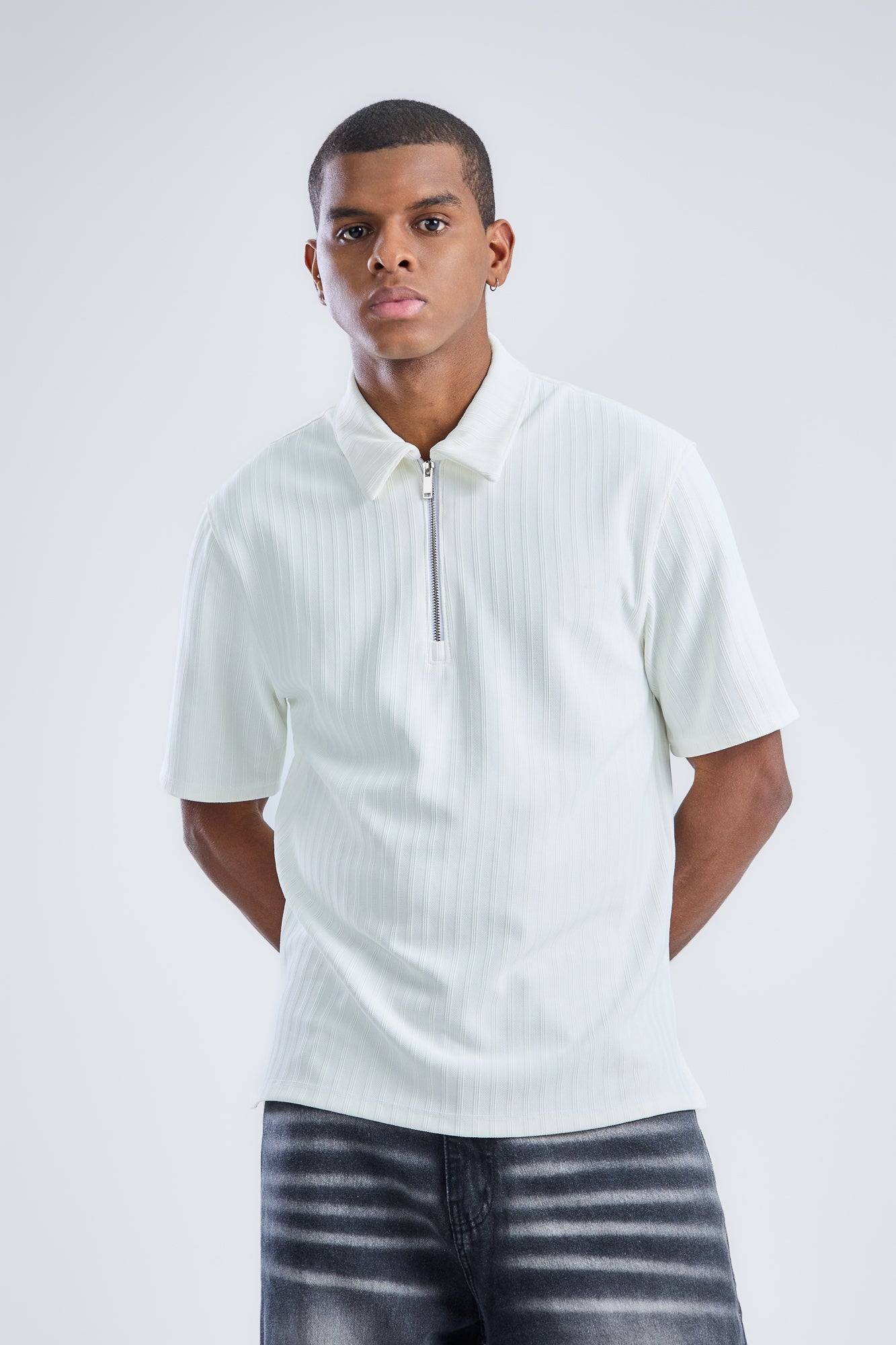 Vertical Stripe Zip Polo Shirt