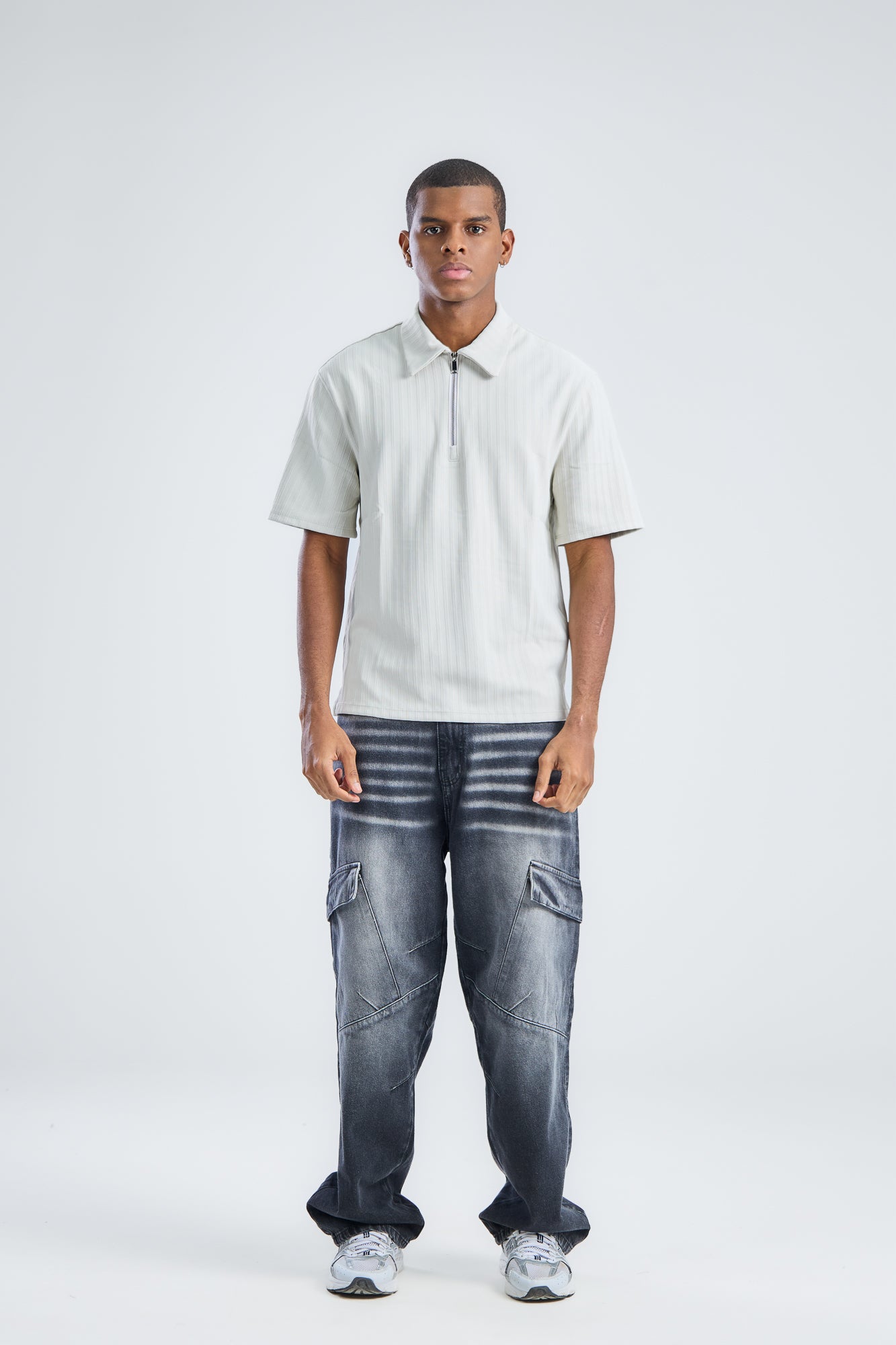 Vertical Stripe Zip Polo Shirt