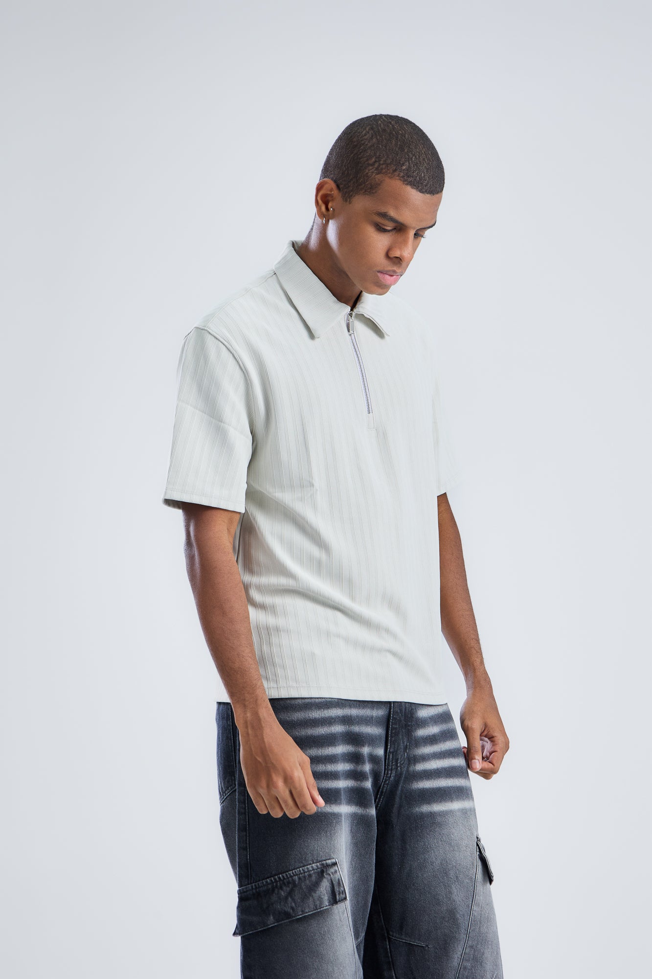 Vertical Stripe Zip Polo Shirt
