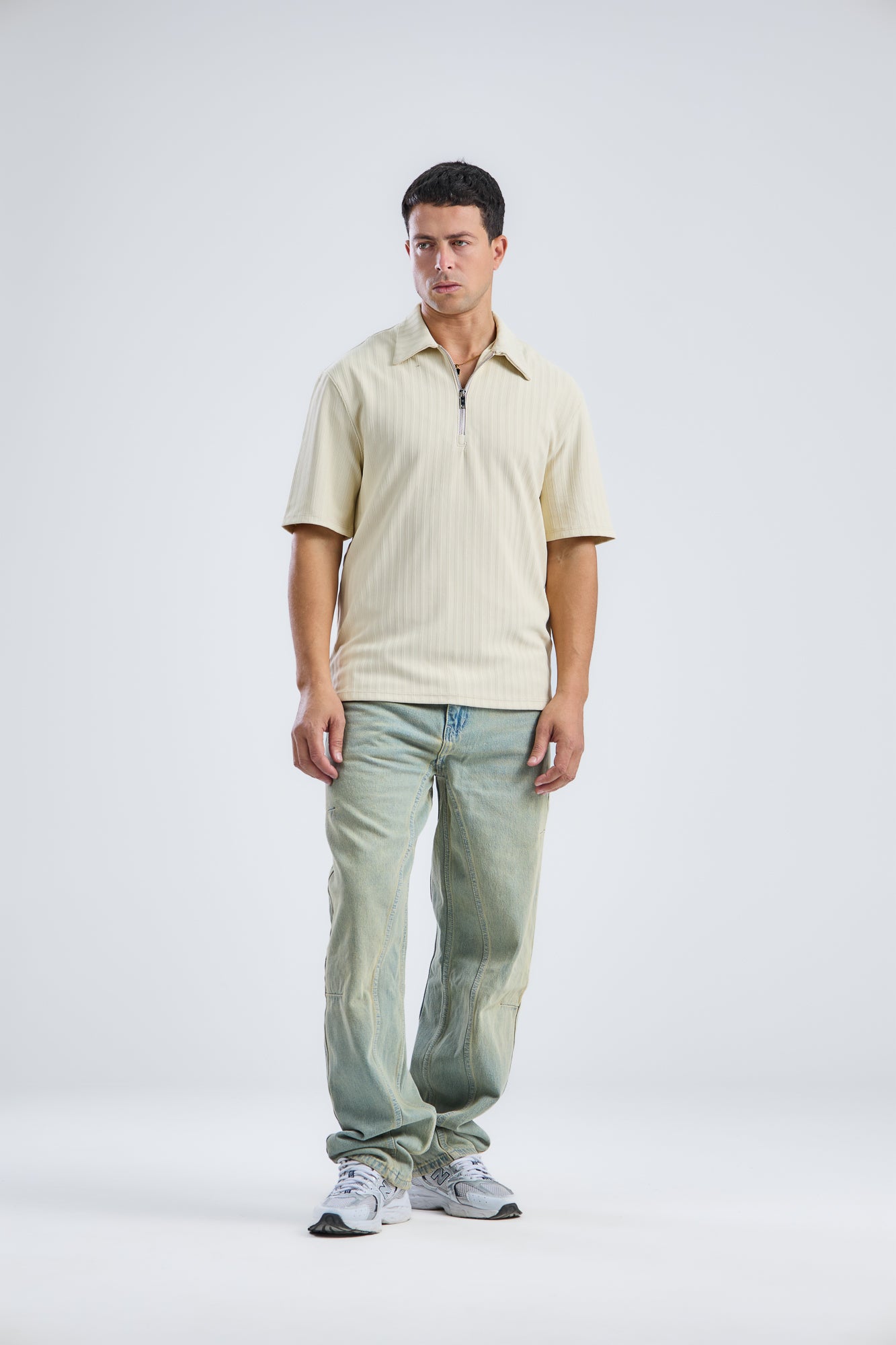Vertical Stripe Zip Polo Shirt